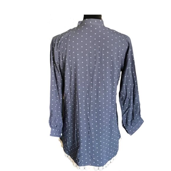 Pacific Women's Flowy Button Down Floral Embroidered Blouse in Blue - Size M - Picture 3 of 5